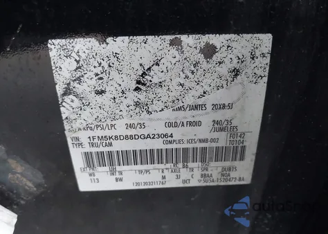 2013 Ford Explorer Xlt from USA, damaged, VIN 1FM5K8D88DGA23064